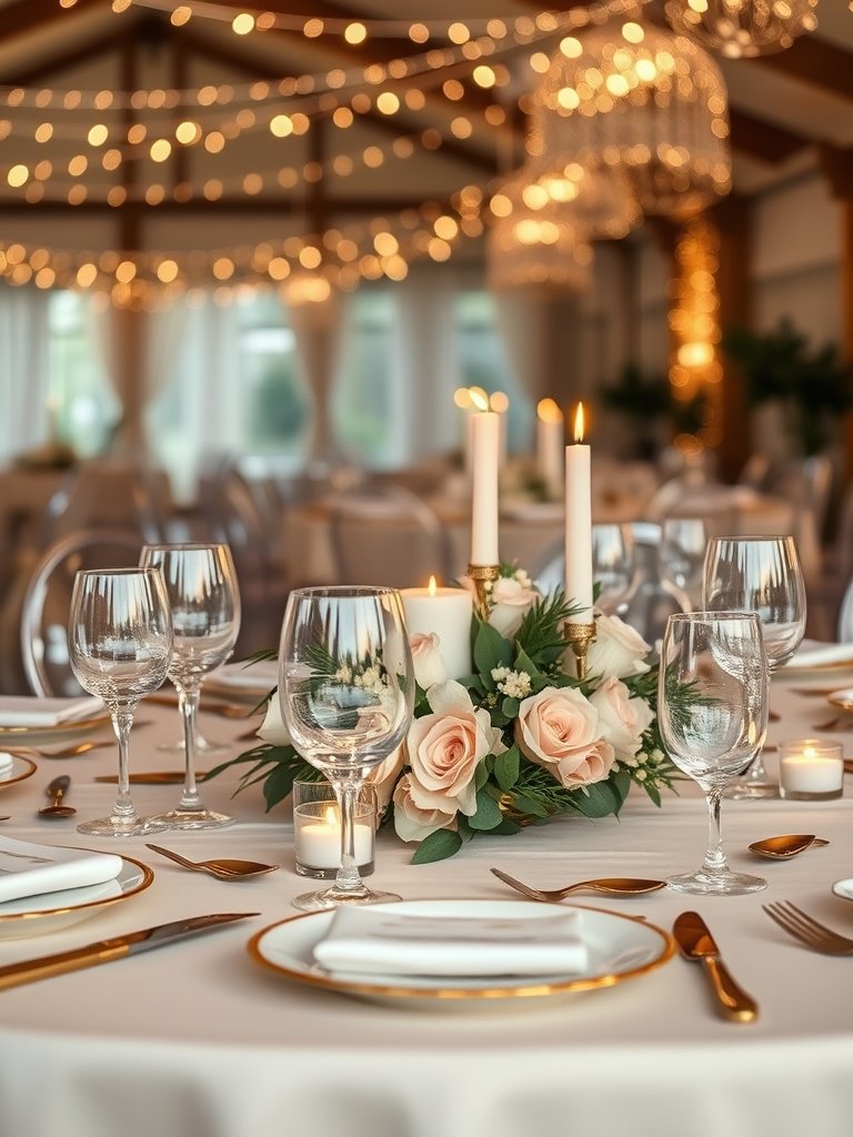 romantic wedding reception decor with fairy lights - Illustration 2