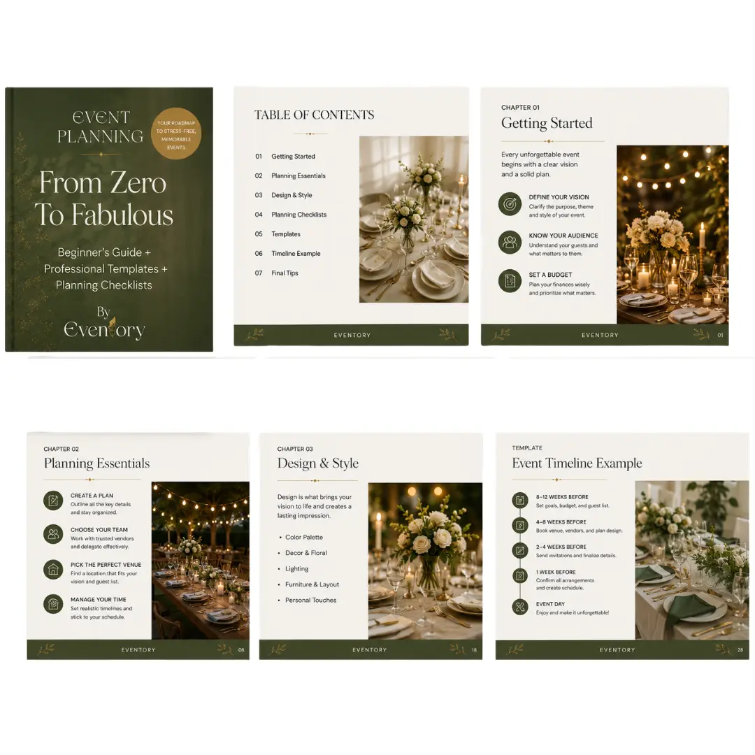 From Zero To Fabulous event planning guide interior pages and chapters preview
