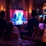 Guests on a lit dancefloor at an event