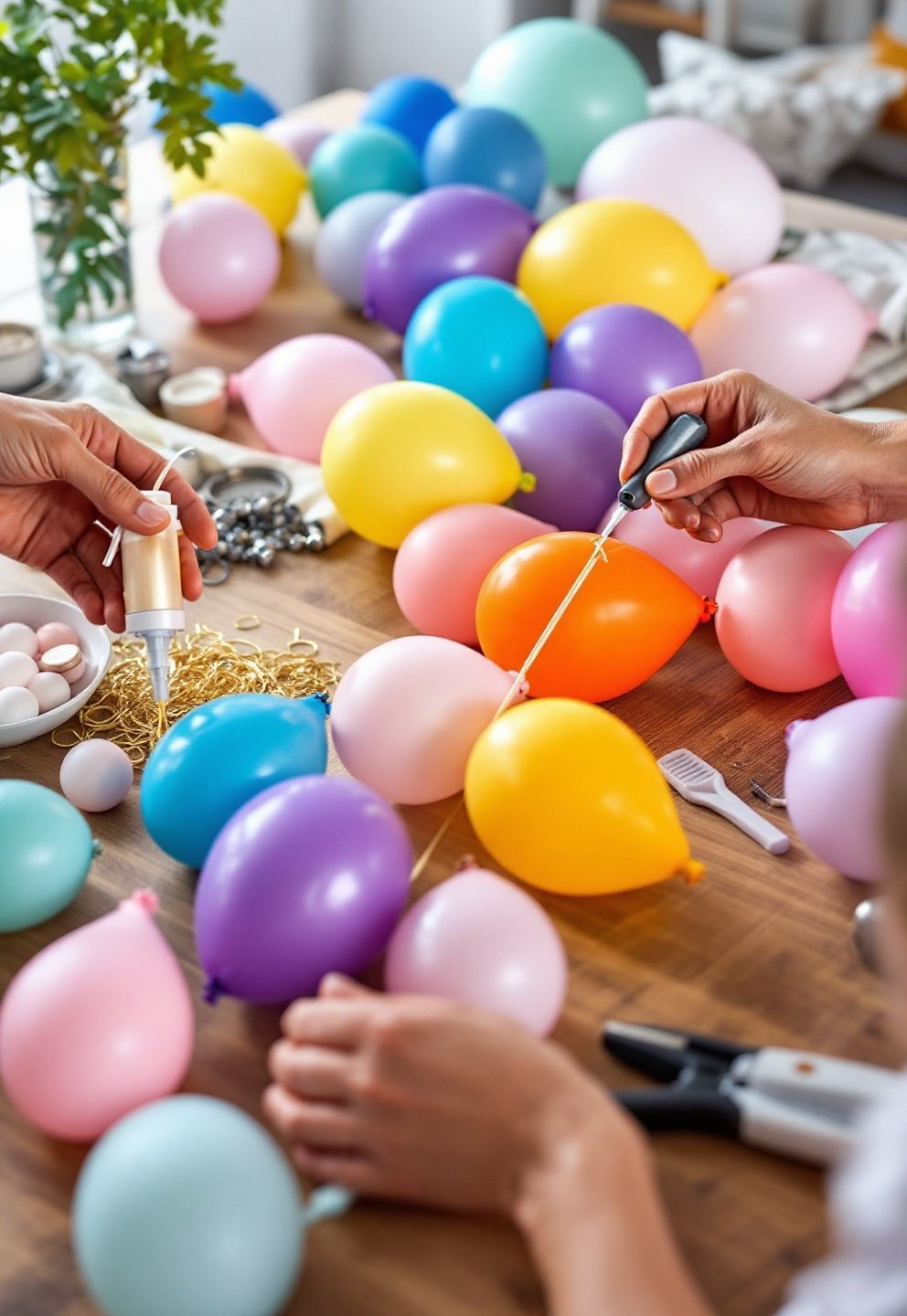 Ballons pastel et chiffres alu disposés en arche pour une fête, rendu professionnel à petit budget