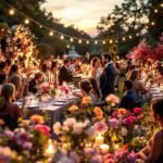 Garden wedding venue with floral table styling