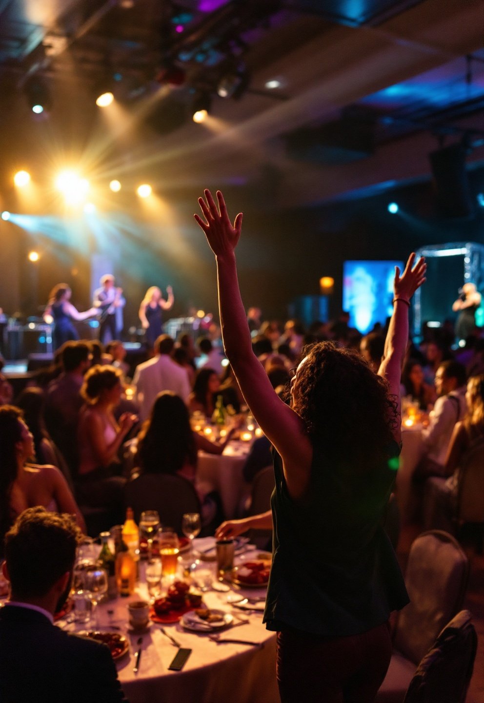 Outdoor corporate event with generator backup and entertainment stage