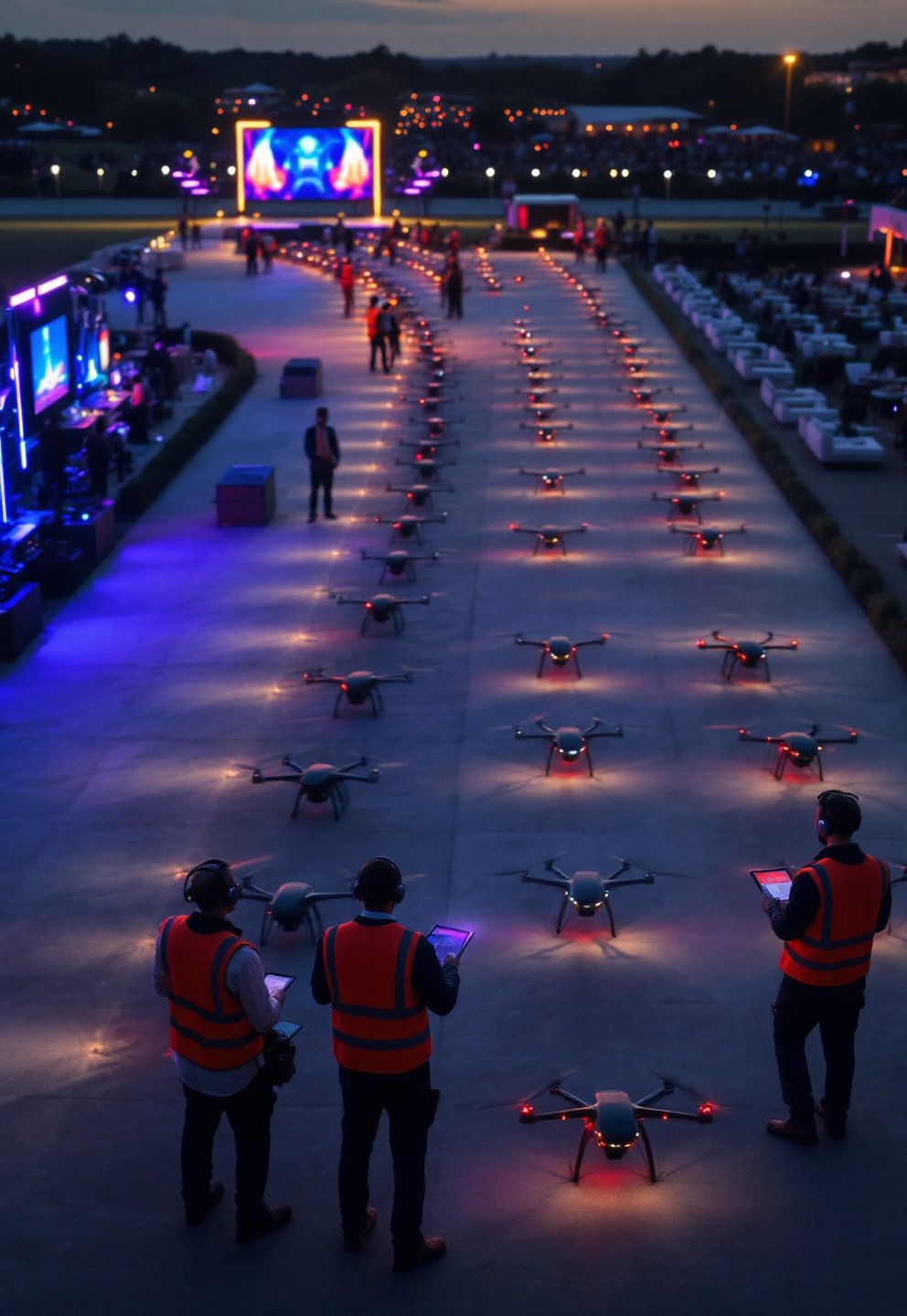 drone light show wedding scene with 50 drones above an outdoor venue