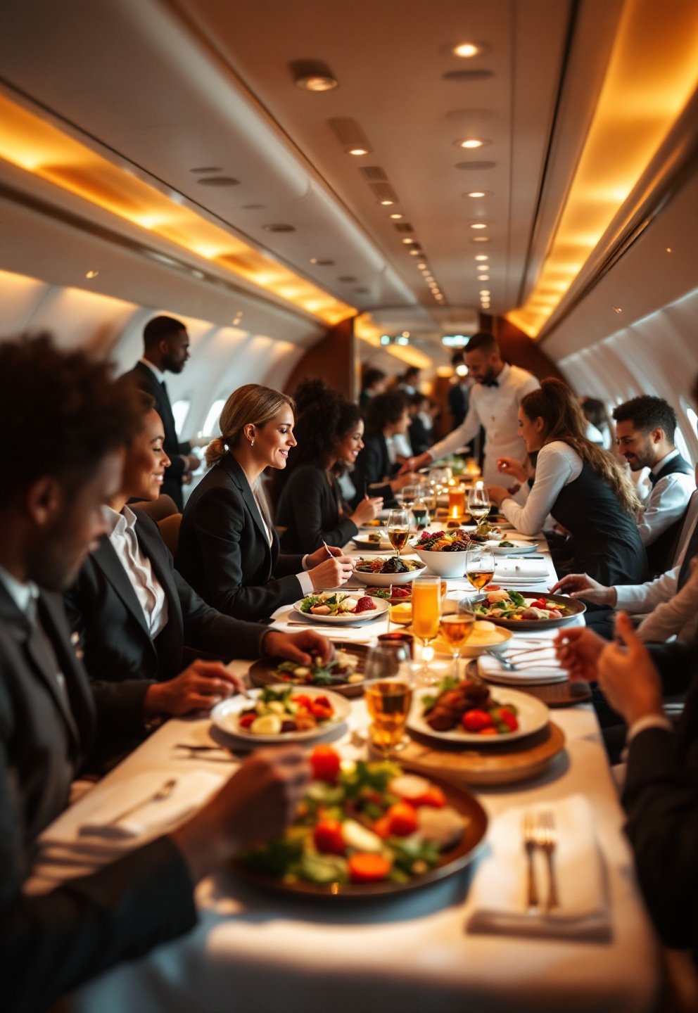 Corporate event with professional catering setup and service staff