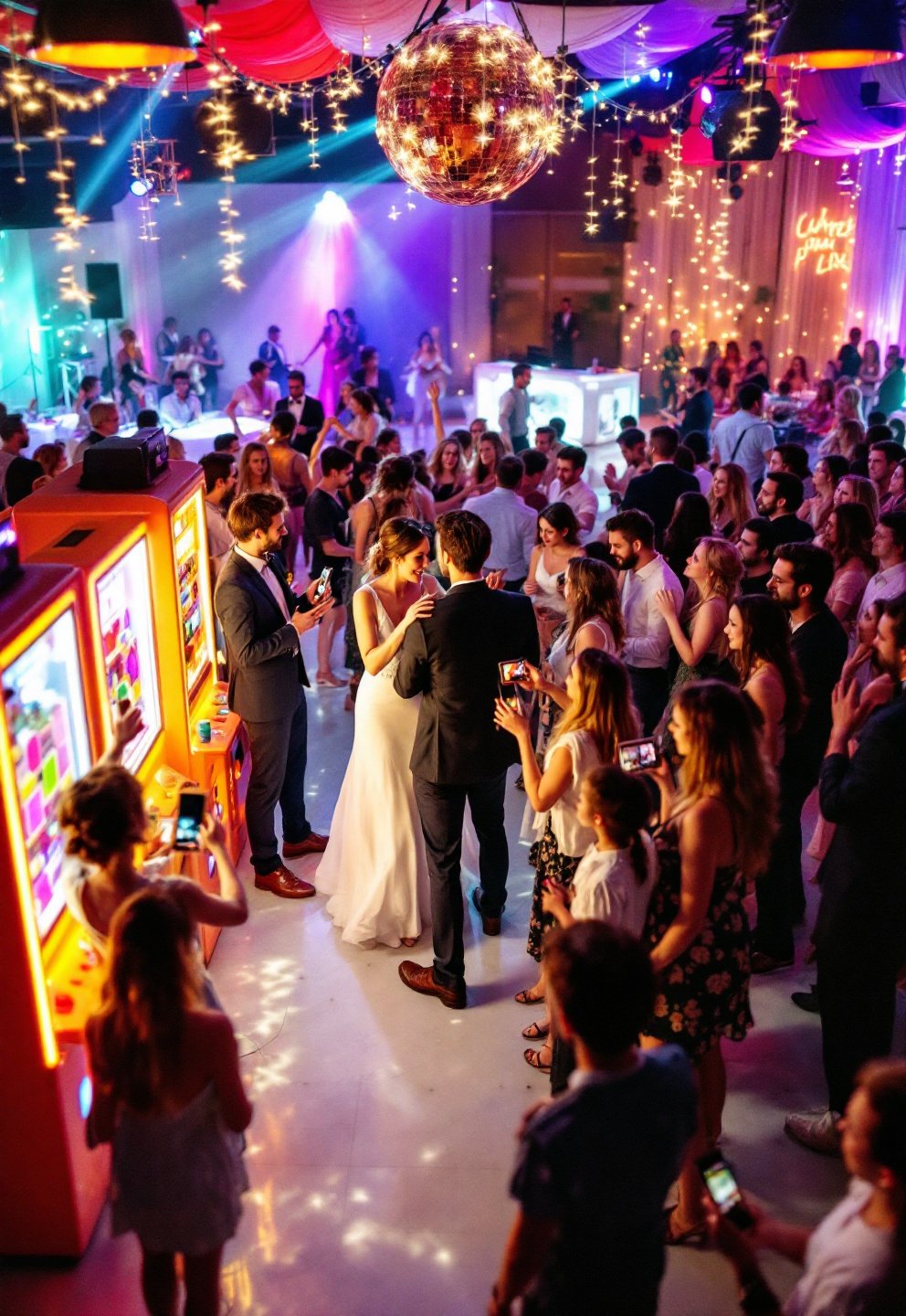 Well-placed sticker vending machine and claw machine wedding favors